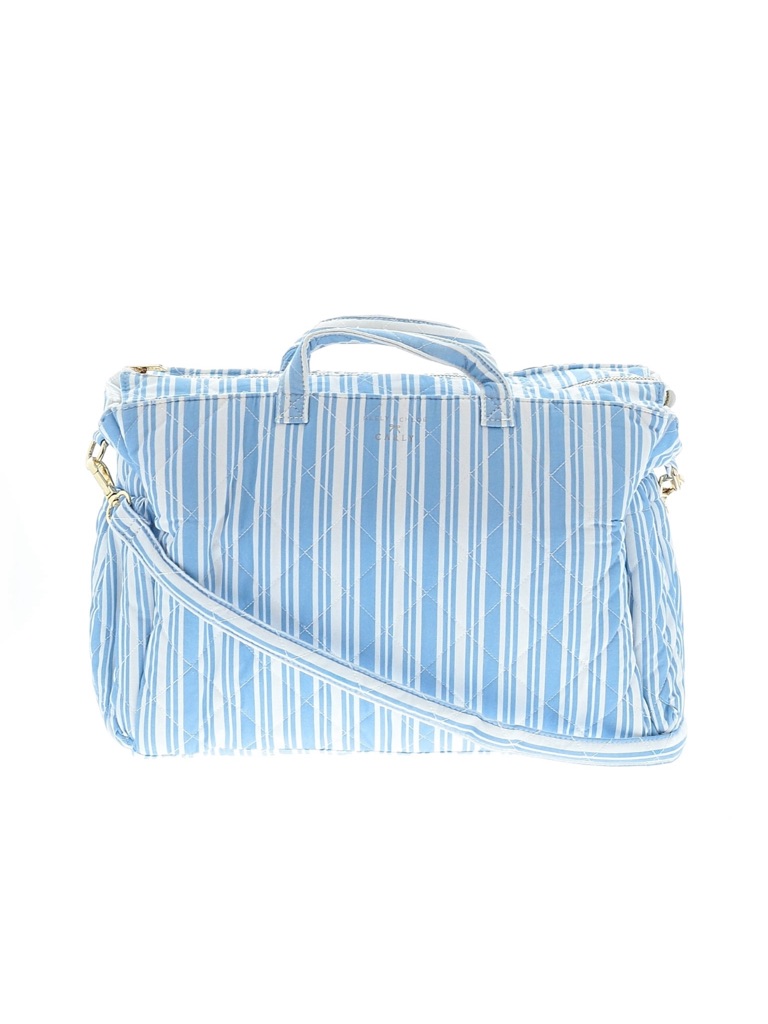 Light Blue Striped Quilted Baby Bag With Adjustable Shoulder Strap